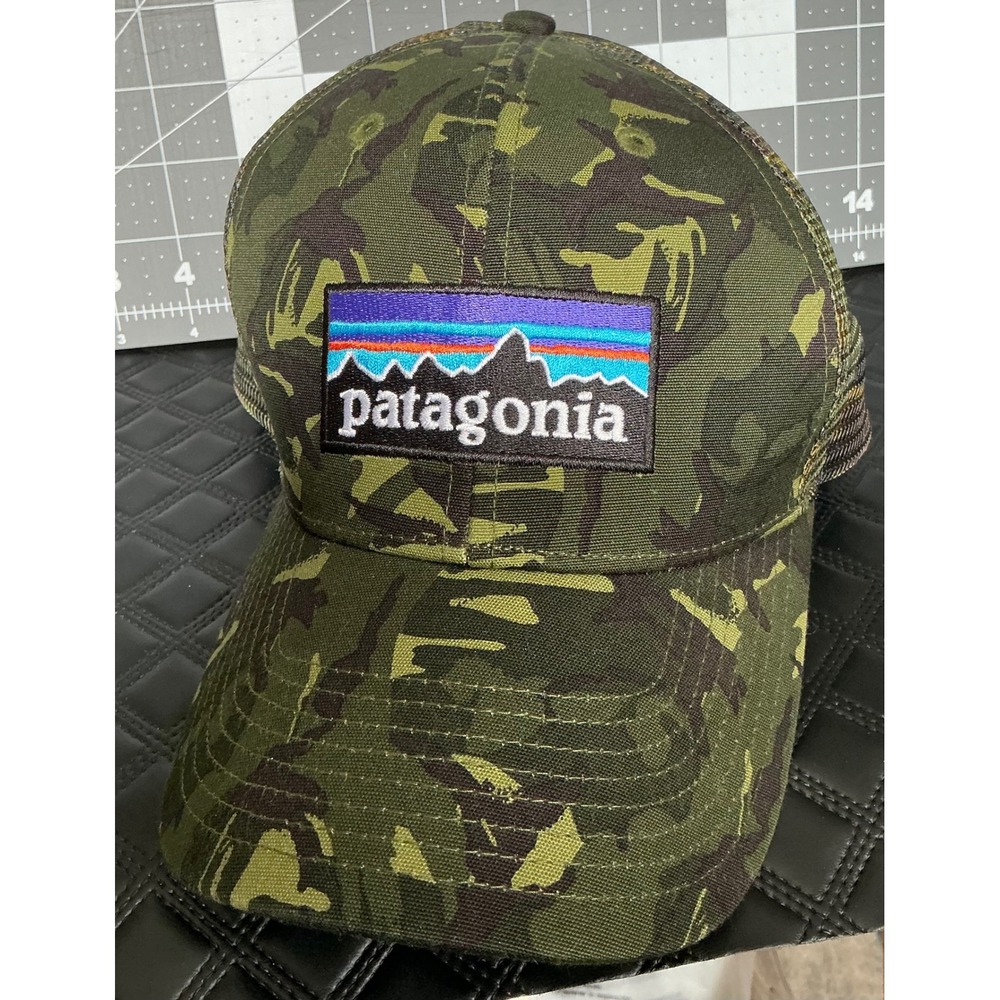 Patagonia P-6 Logo Trucker Hat Camo Green Mesh Snapback Cap All Size